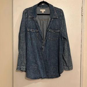 Distressed chambray long sleeve shirt
